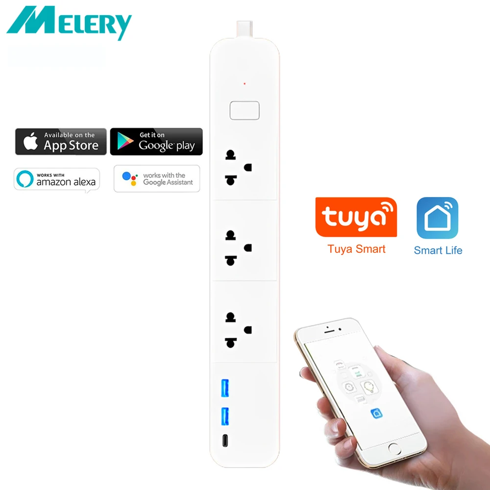

US Wifi Smart Power Strip Extension Socket Plug Type-C USB Charging Board Tuya App Remote Control Works with Google Alexa Home