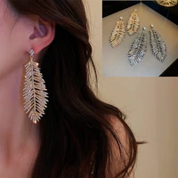 gold silver feather style crystal drop earrings personality trendy earwear geometric rhinestones dangle earrings jewelrygift