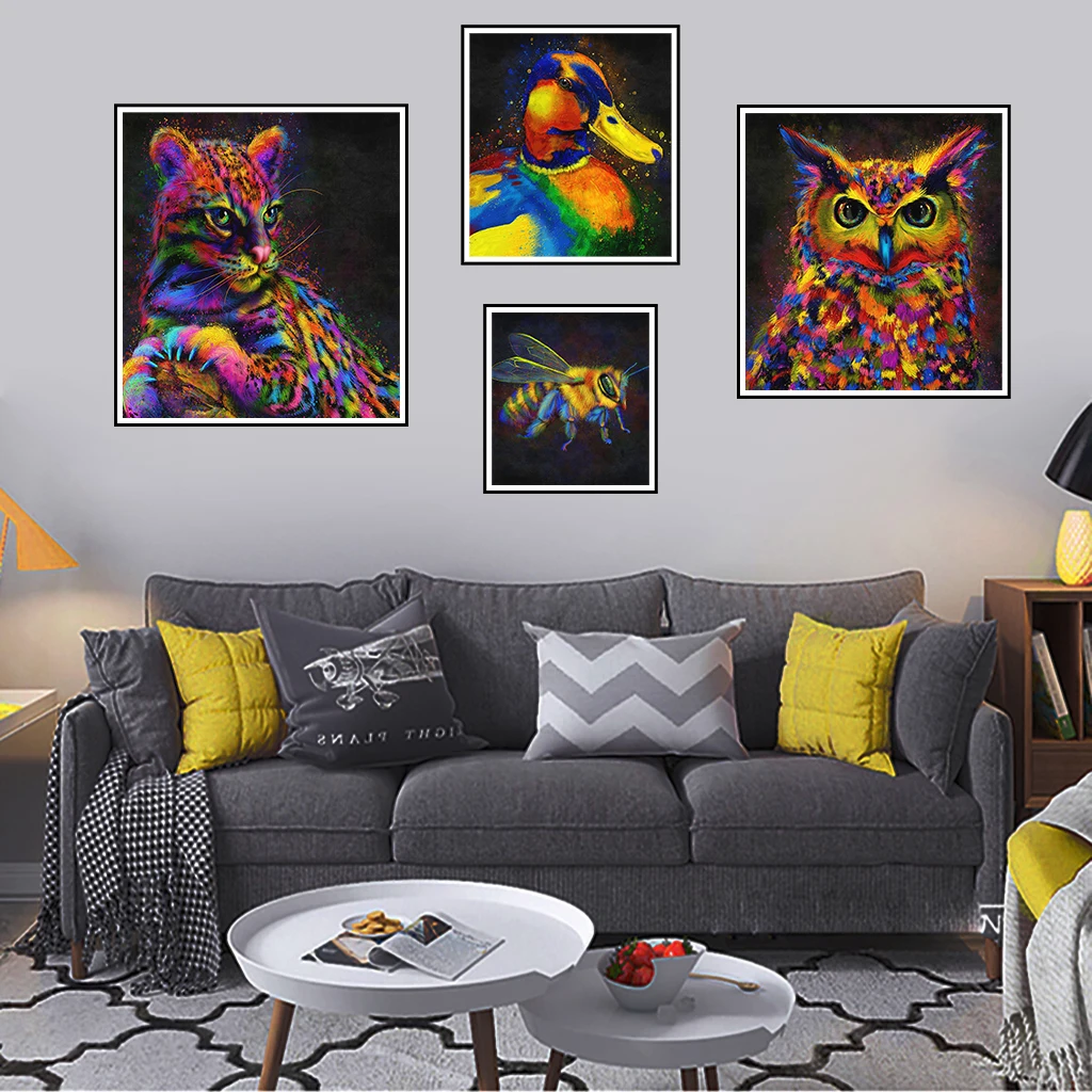 

Colorful Leopard Owl Bee Wall Art Posters And Prints Pictures Canvas Painting Decoration Home Decor for Bedroom or Living Room