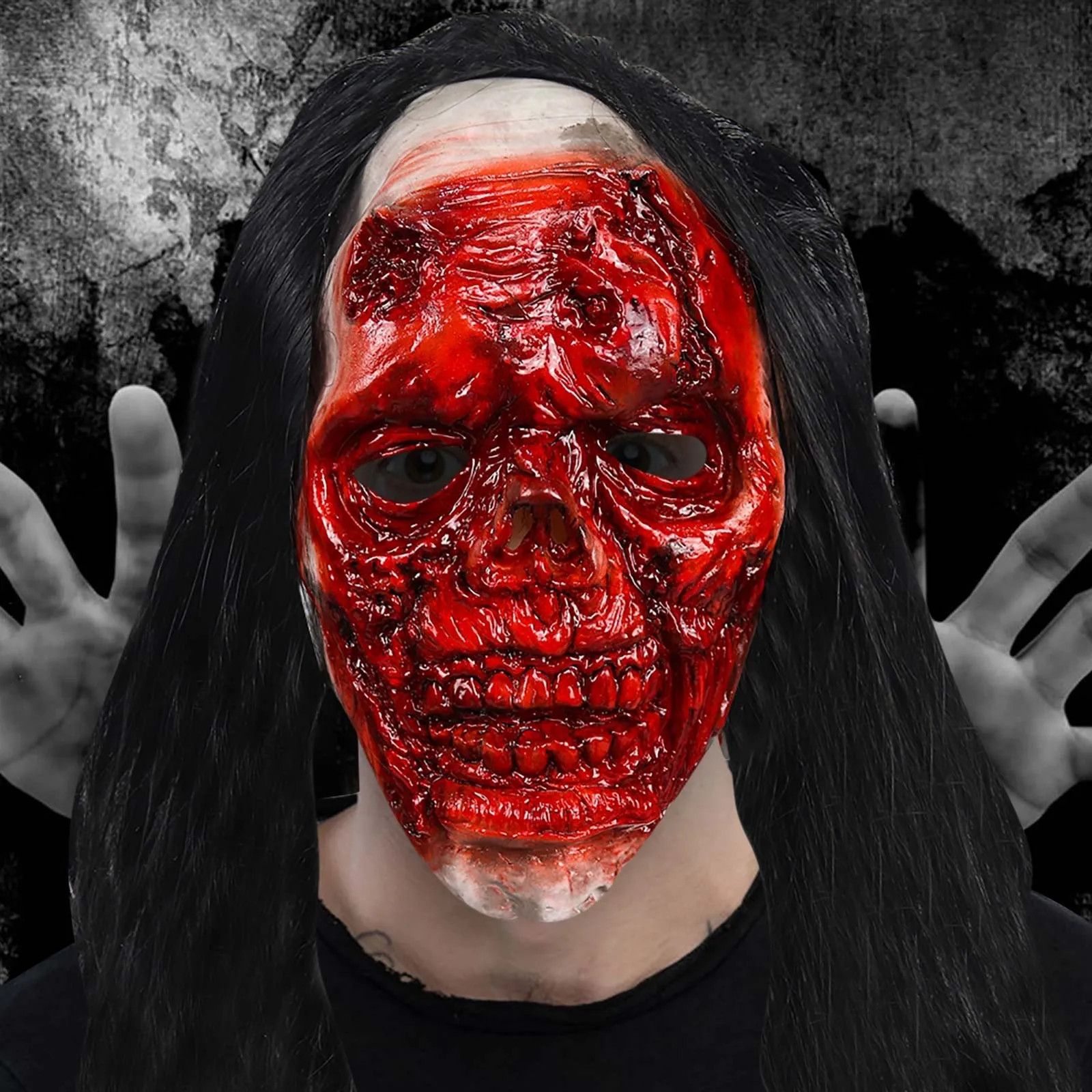 

Halloween Party 9 Halloween Horror Alien Halloween Horror Bloody Rotten Face Headger Black Long Haired Devil Latex Headger