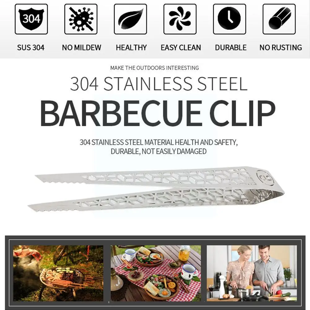 

Outdoor 304 Steel Barbecue Clip Camping Portable Steak Bbq Picnic Anti-scalding Barbecue Access Clip Clip Kitchen Clip X8l3