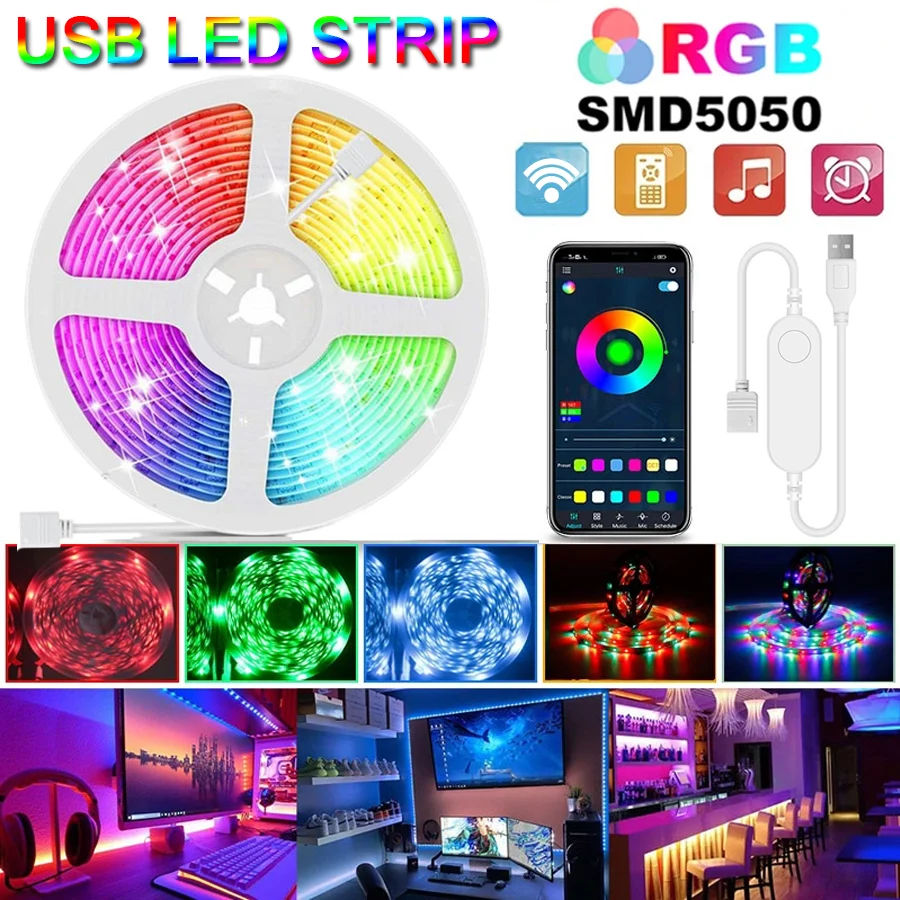 

Гибкая светодиодная лента с поддержкой Wi-Fi, 5 в пост. Тока, 1/2/5 м