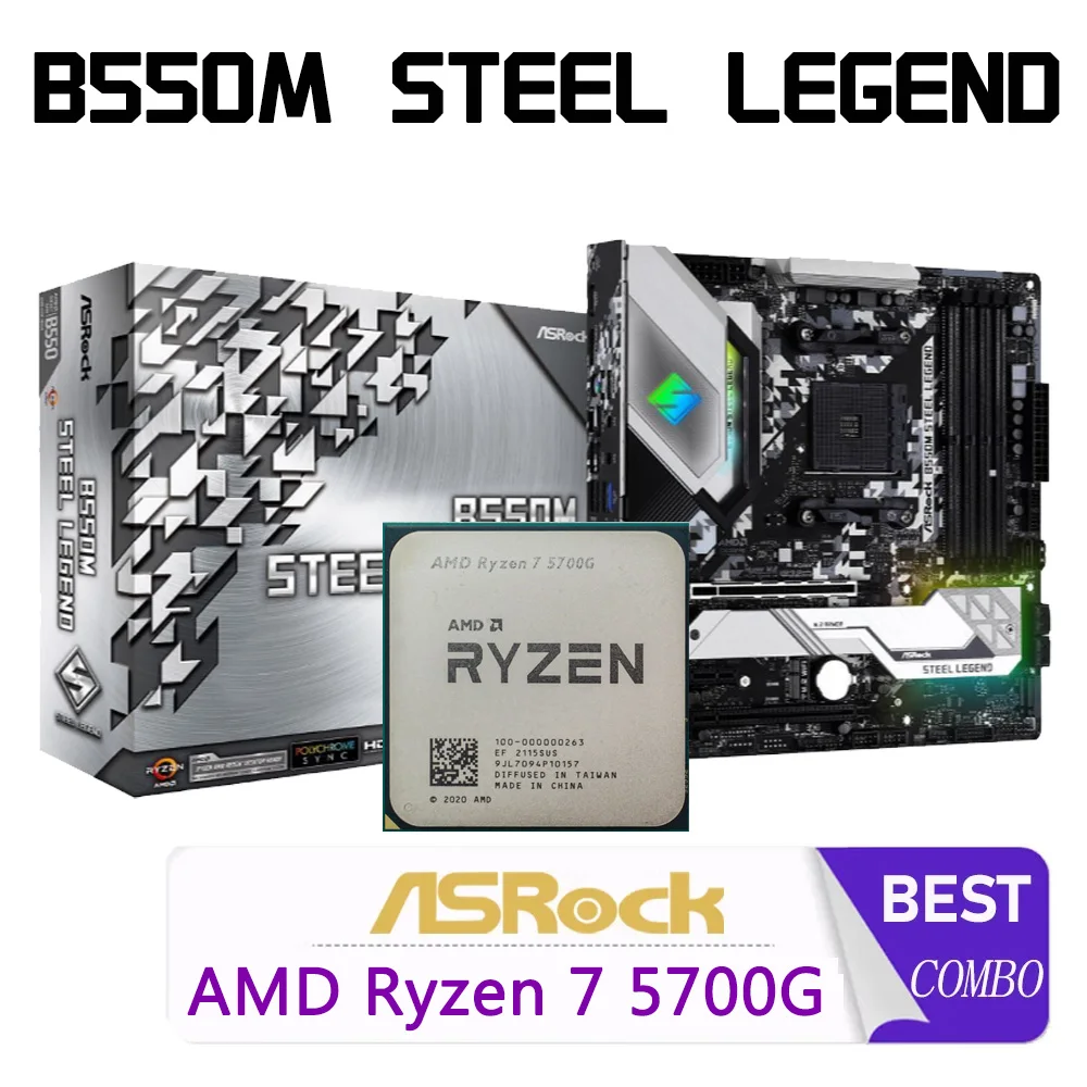 

AMD B550 Motherboard Combo ASRock B550M Steel Legend DDR4 128GB USB Socket AM4 Mainboard With AMD Ryzen 7 5700G Processor Combo