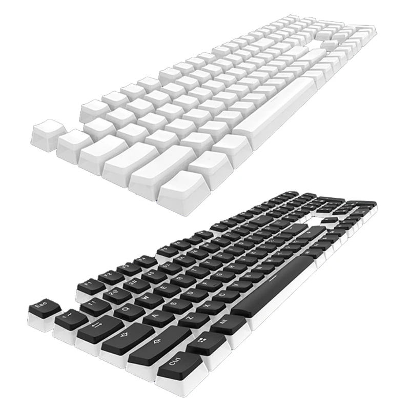 

1Set Double Shot PBT Keycap 104 Keys Pudding Backlight Keycaps OEM Profile for RGB Mechanical Keyboard Black and White