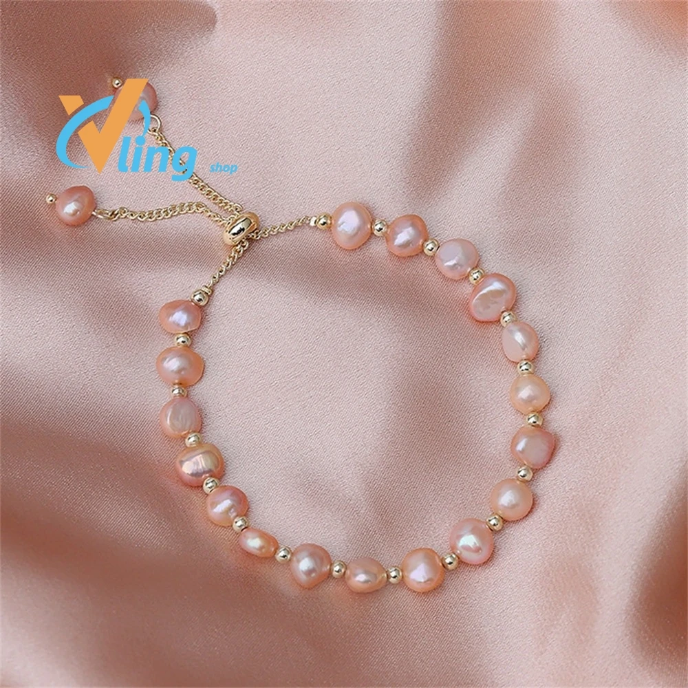 

2023 Elegant Pink/White Color Baroque Natural Freshwater Pearl Bracelets Bangles For Women Fashion Jewelry 2022 Gift YBR185