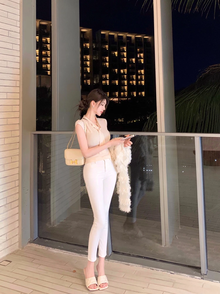 Chill Qiaoer ligent Cold Женские абрикосовые шнурки без рукавов Трикотажные изделия для