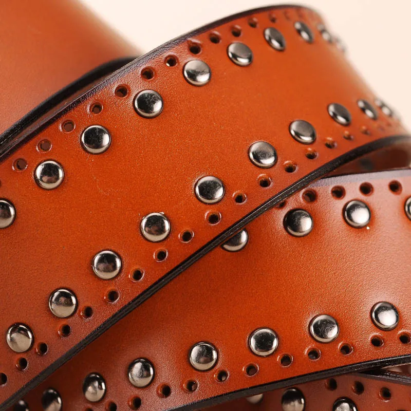 High Quality Male Genuine Real Leather Female Waist Handmade Strap for Jeans Rivet Vintage Luxury Designer Punk Belts Women