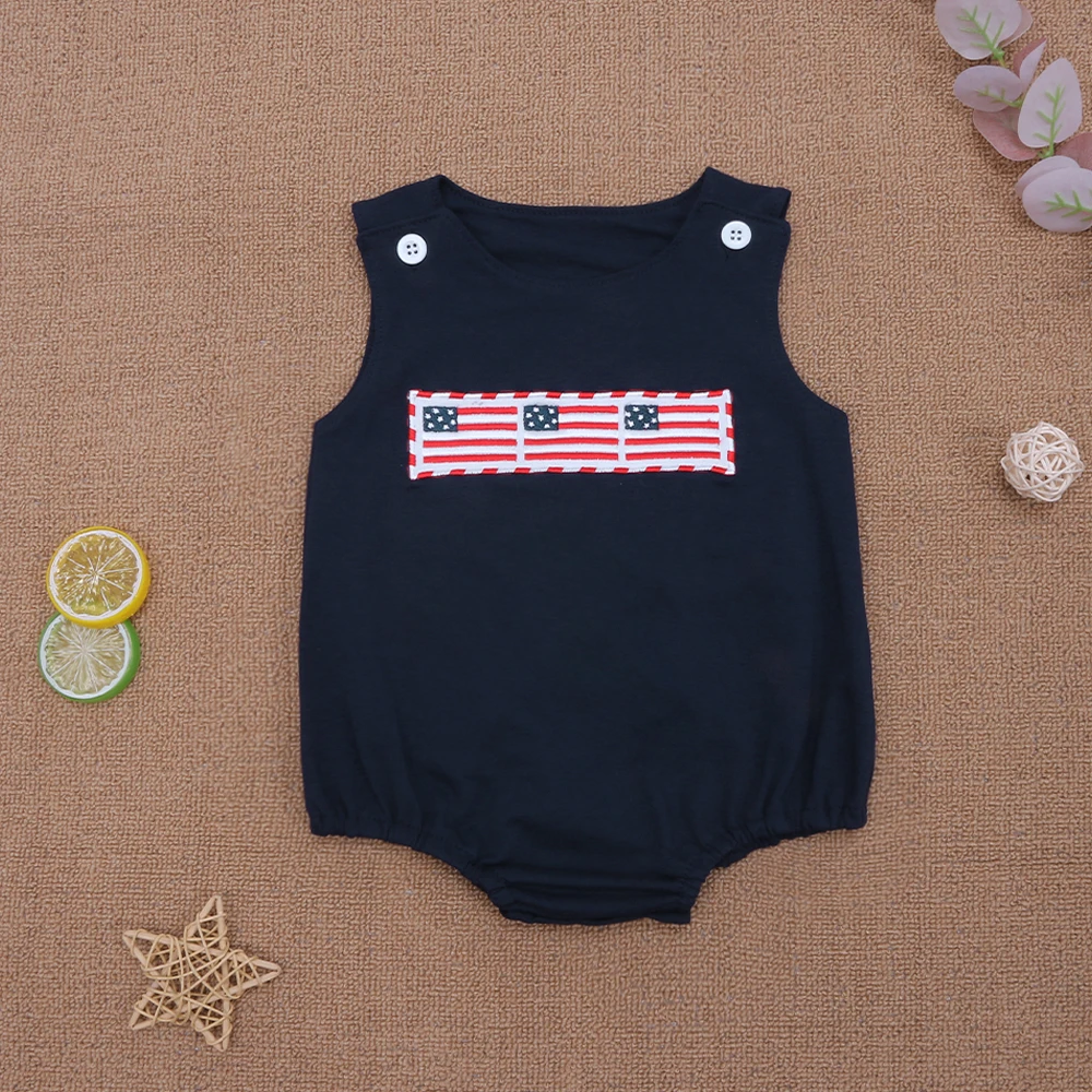 

Baby Boy Clothes Boy Romper Boys Spring And Summer Jumpsuit Outfit Cute Red Flag Embroidery Romper Black Boy Clothing