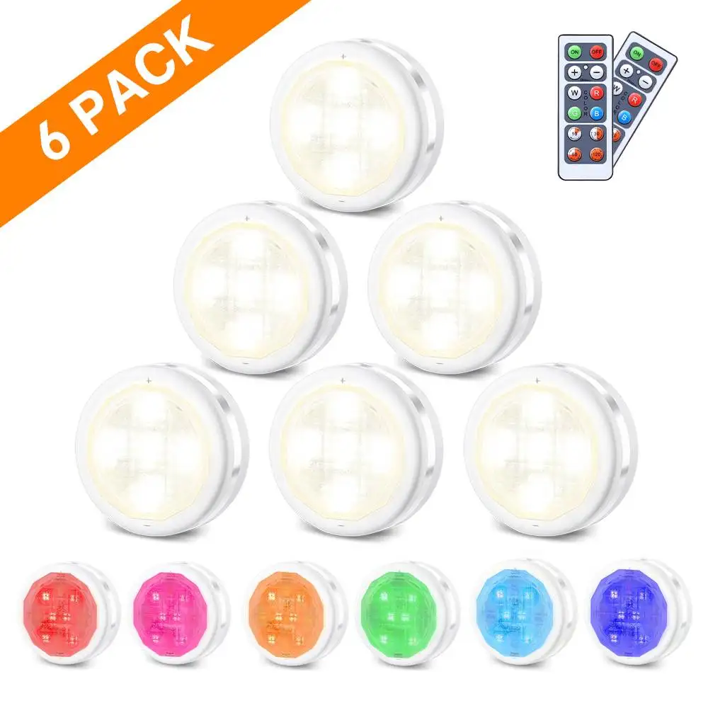 

SOLMORE LED Cabinet Light Remote Control Wireless Puck Light RGBW Colorful Dimmable Touch Sensor Night Lamp For Kitchen Closet