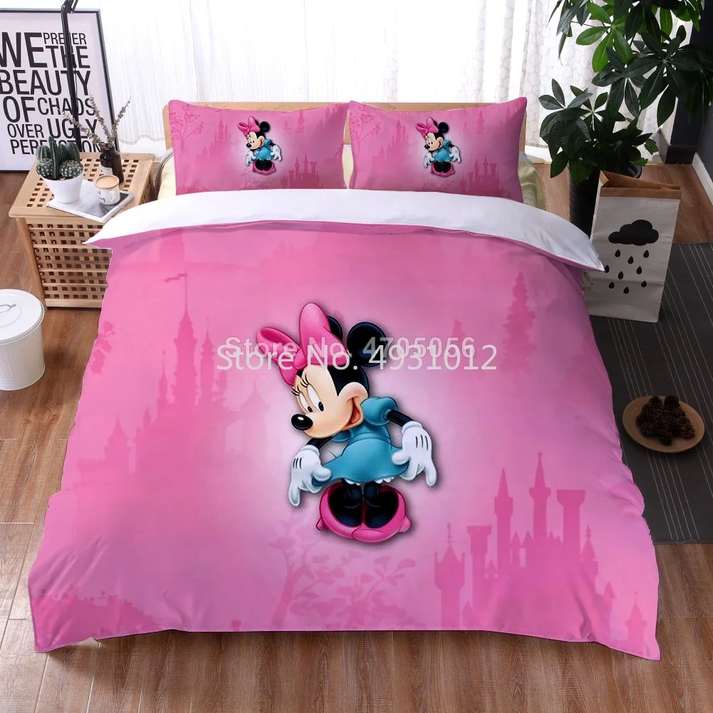 

Cartoon Minnie Mickey Mouse Bedding Set 3D Printed 140x200cm Duvet Cover Pillowcases Home Textiles for Children Full Queen