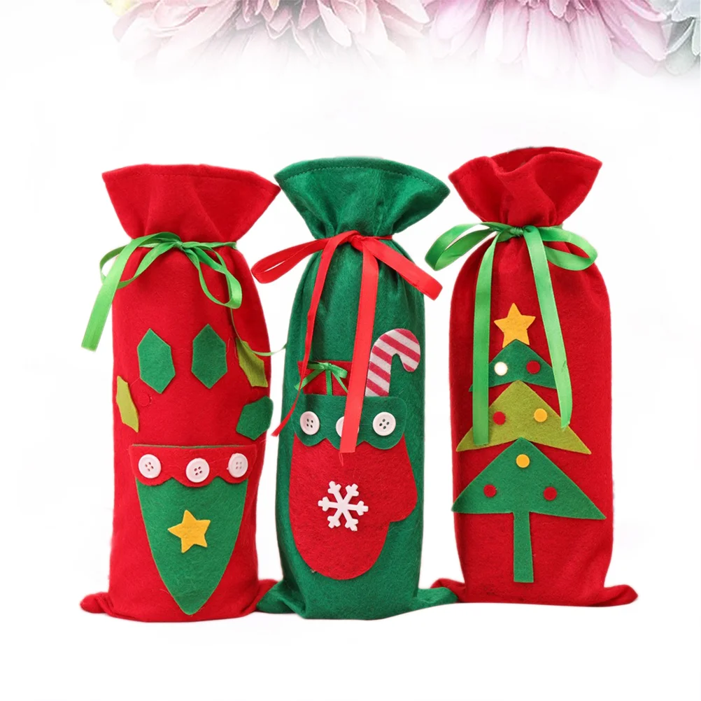 

3 in 1 Bottle Protectors Decorative Nonwoven Fabric Practical Cover Bags for Christmas
