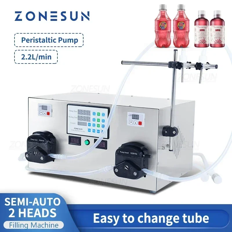 Фото ZONESUN ZS-YTPP2 Машина для розлива жидкостей с двойной головкой Перистальтический насос Бутылка Вода Сок Напиток Производственная линия по производству упаковки №2