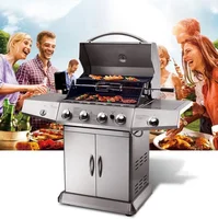 Portable 4 Burner Gas Griller Machine Commercial Smokeless Oven Barbecue Stove Gas Bbq Grill With Side Burner toaster ovensc