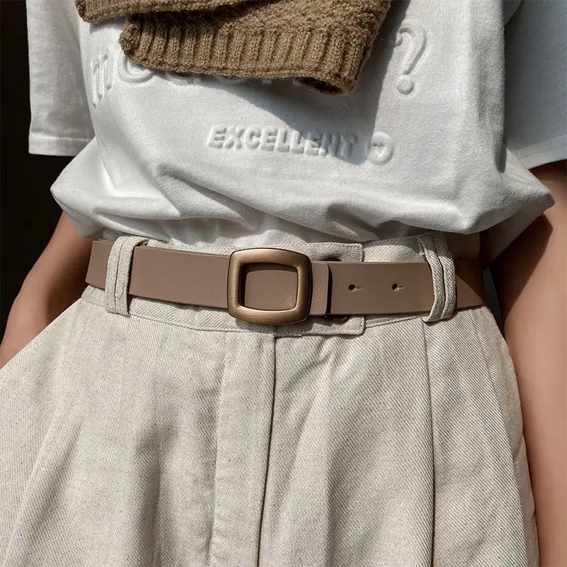 

2021 New Belts for Women Genuine Leather Luxury Designer Jeans Belt Female Waistband Fashion Square Metal Buckle Belt Lady Black