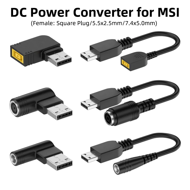 

5.5x2.5 7.4x5.0mm Square Female Jack Dc Power Supply Adapter Converter for MSI GP76 GE66 GP66 280W Laptop Charger Cable Cord