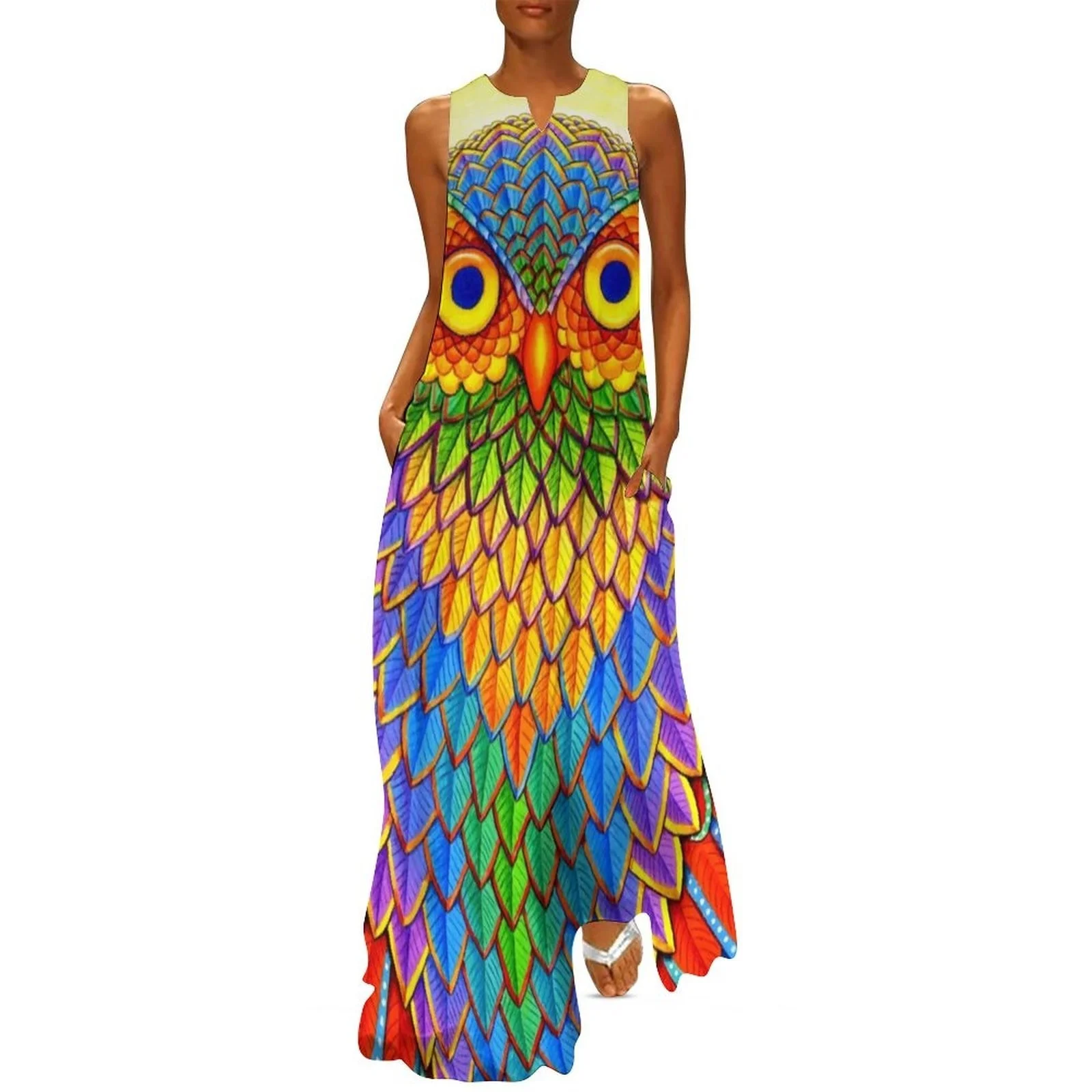 

Colorful Psychedelic Print Dress Summer Rainbow Owl Aesthetic Bohemia Long Dresses Women Trendy Party Maxi Dress 3XL 4XL 5X
