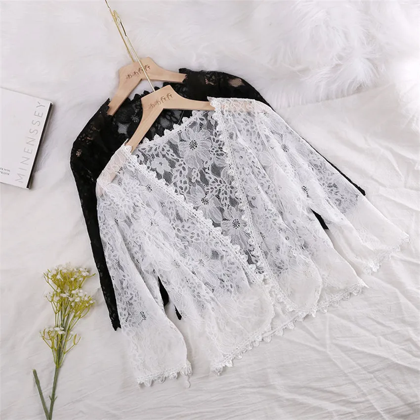 

Женская кружевная блузка-кардиган, Короткая свободная пляжная блузка с вырезами, солнцезащитное пальто, модель WZ1808 на лето, 2022