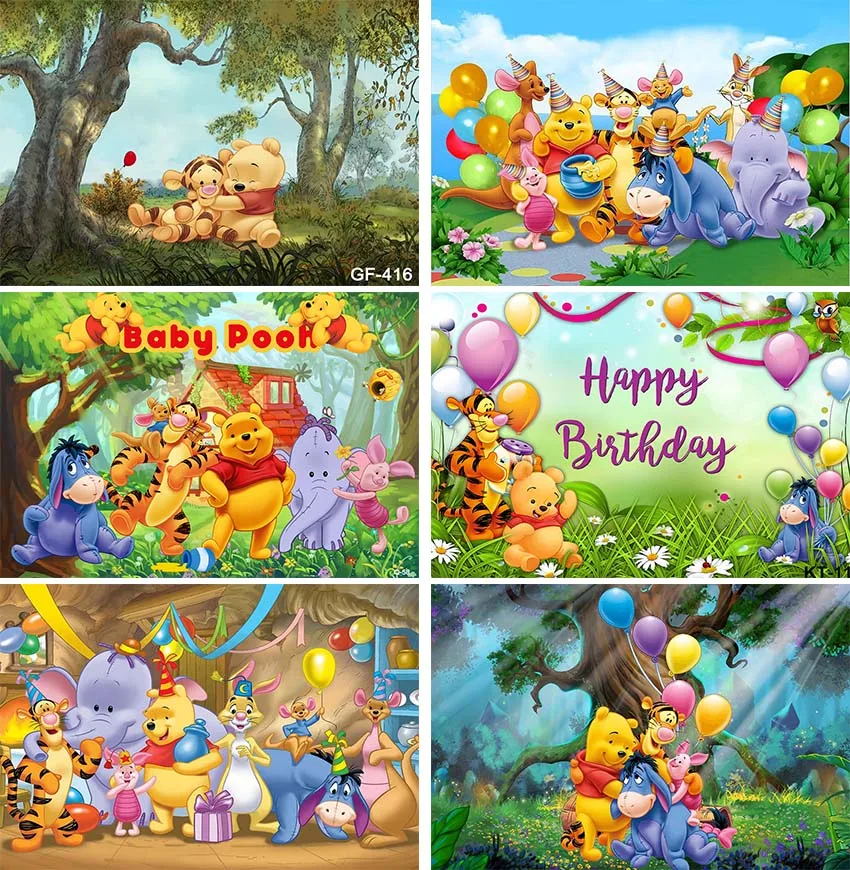 Winnie The Pooh Theme Backdrops Vinyl Cloth Photography Background Children's Birthday Party Wall Decorations Supplies