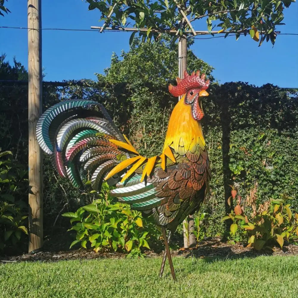 

Chicken Lawn Ornament Metal Realistic Sunscreen Waterproof Handmade For Yard Decor Rooster Statues Standing Animal