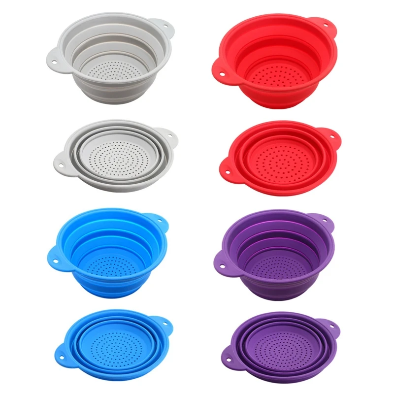 

Kitchen Foldable Strainers With Handle Collapsible Washing Silicone Basket