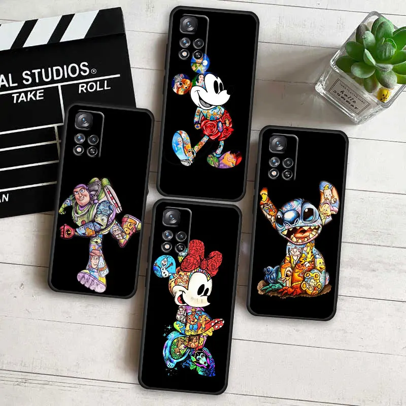 

Mickey Tattoo Cartoon For Xiaomi Redmi Note 12 10 11 9 Pro Plus Speed 11E 11S 10S 9T 8 5G Black Phone Case Cover