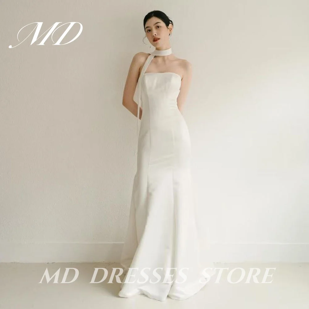 MD 2025 простой корсет белые свадебные платья с лямкой на шее длиной до пола без