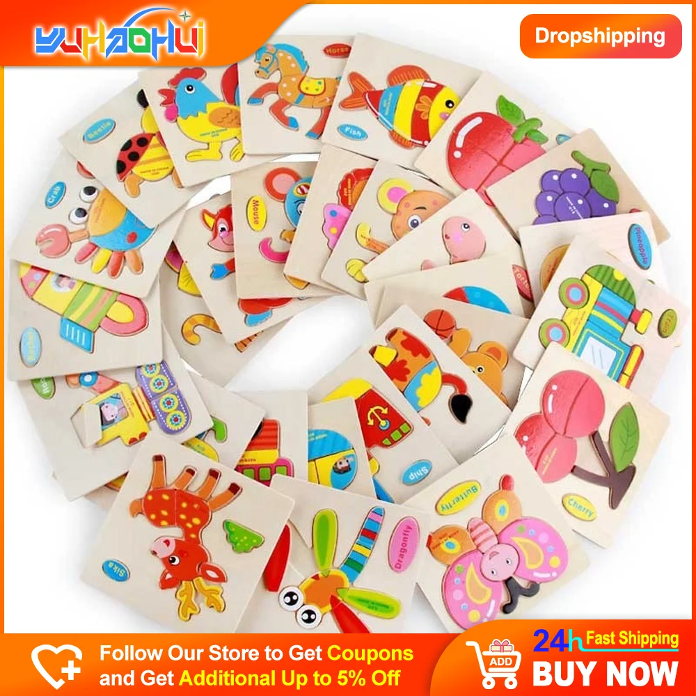 

Small Wooden 3D Educational Children's Toys Cartoon Animal Transportation Wooden Educational Montessori Desktop Educational Toys