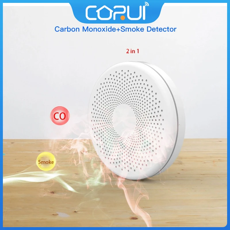 

Датчик дыма CoRui Tuya 2 в 1, умный детектор угарного газа, с Wi-Fi