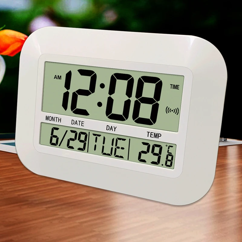 Battery Operated Simple Large Lcd Alarm Clock Temperature Calendar Date Day For Home Office