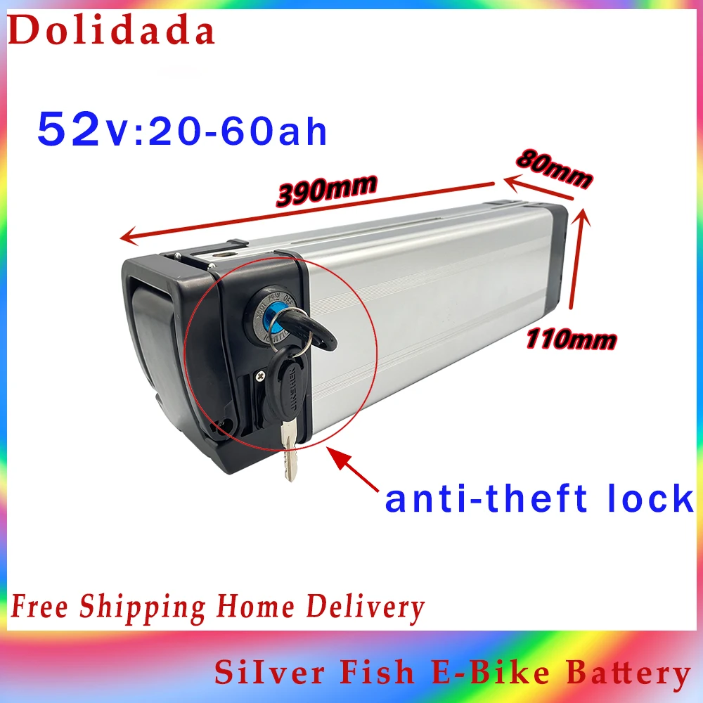 

52V for-Silver Fish Folding Bicycle Battery 20/30/40/50/60ah Electric Bicycle Lithium Battery Aluminum Shell Anti-theft Lock