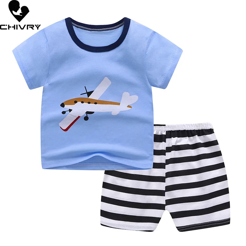 

New Kids Boys Girls Summer Pajamas Sets Cute Cartoon Print Short Sleeve T-Shirt Tops with Shorts 2022 Toddler Baby Clothing Set