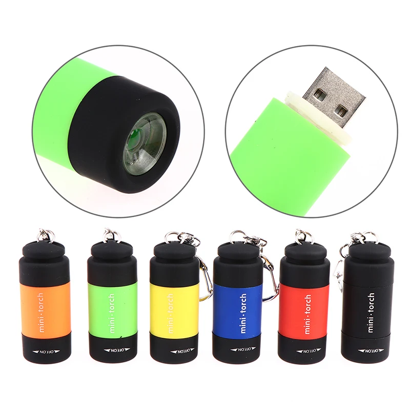 

5CM Super Mini LED Light Portable Flashlight USB Outdoor Waterproof Rechargeable Keychain Torch Lamp Lights Multi-color