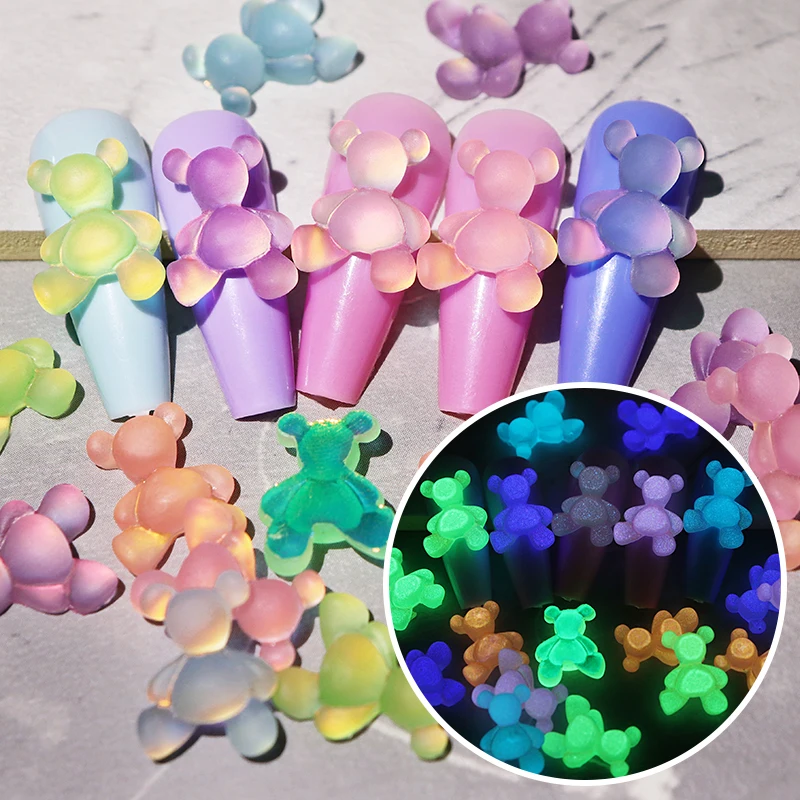 

10pcs Luminous Candy Color Bear Resin Charms Glitter Epoxy Resin Filler Kawaii Accessories Glow In The Dark Resin Embellishments
