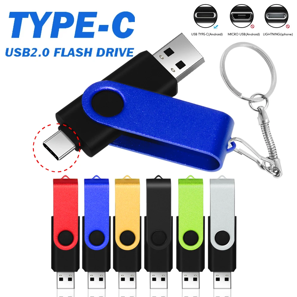 

360° Rotating USB Flash Drives2.0 pen drive 64gb 32gb 16gb 8gb 4gb memory stick for phone /PC 2 in1 usb disk custom logo Gift