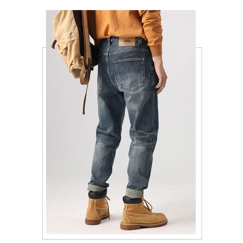 Streetwear Men 2022 New Pattern Recreational Blue Pants Large Versatile Haren Pants Straight Cylinder Loose Jeans Autumn Female