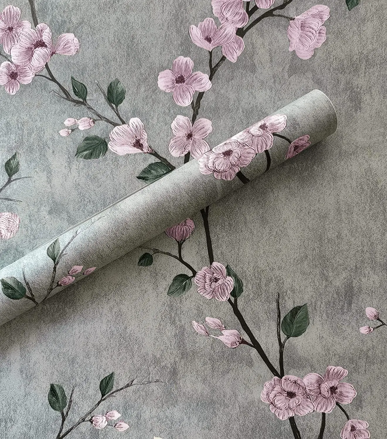 

Floral Wallpaper Grey Peel and Stick Wallpaper Flower Self Adhesive Wall Paper Roll Removable Contact Paper Decorative
