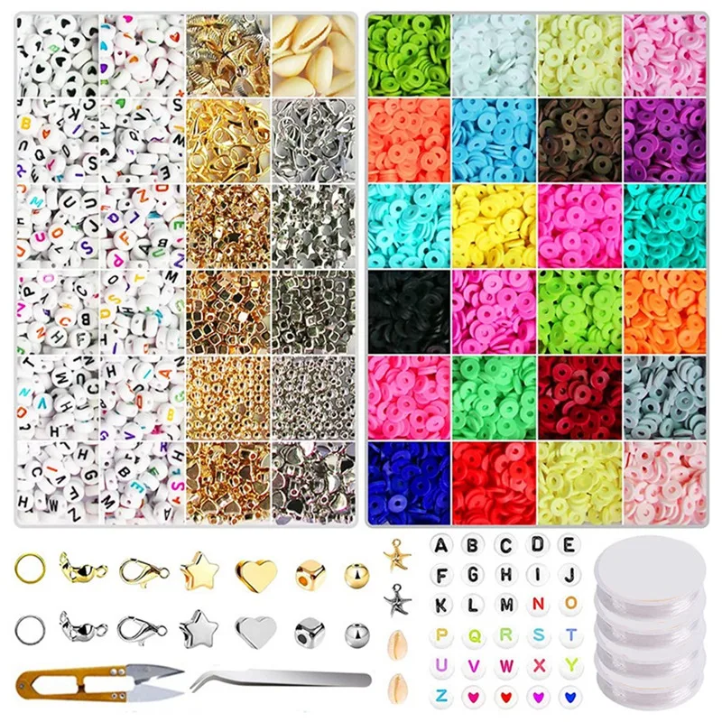 

Jewelry Making Clay Beads,Bracelet Making Kit Flat Round Polymer 6Mm 24 Ribbon Pendant Charm,For DIY Jewelry Bracelet