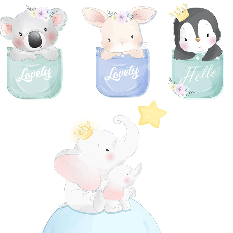 

Three Ratels QCF26 Cute forest Animal Pocket rabbit Penguin Koala wall sticker for kids Kitchen laptop toilet Decal
