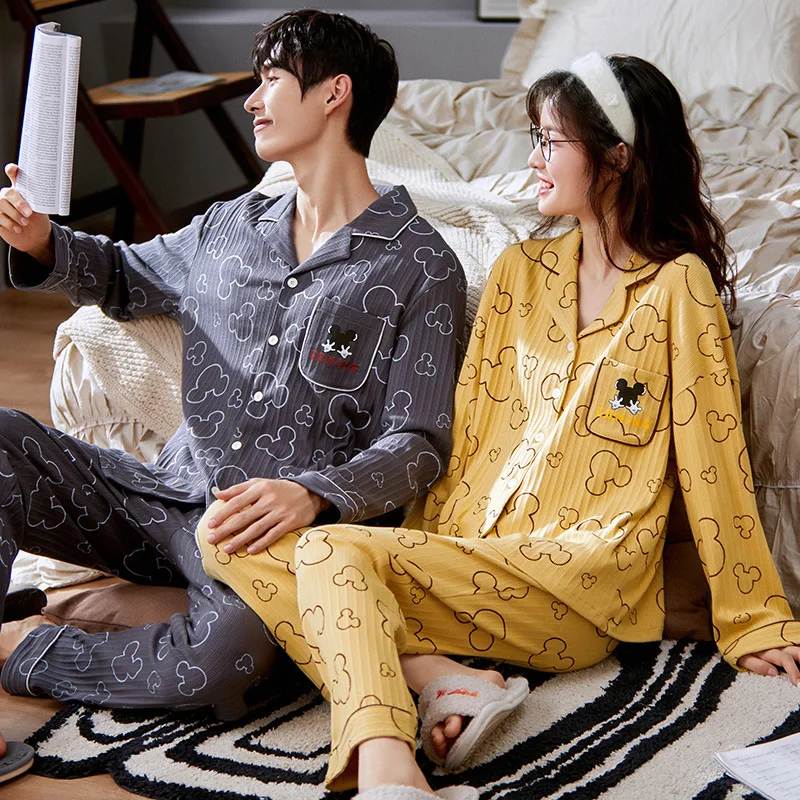

New Couples Pajamas Set Long Sleeve Sleepwear Homewear Casual Pyjamas Nightwear For Women And Men 2Pieces Home Suit