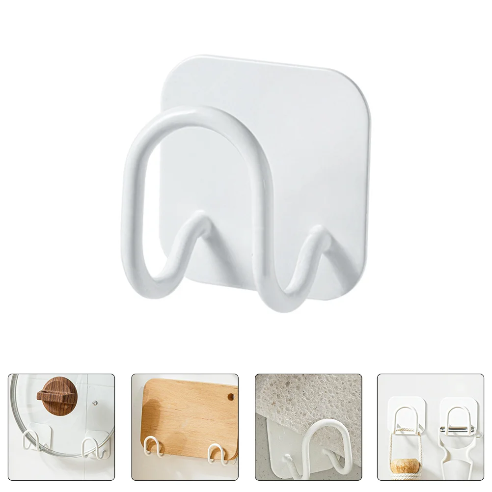 

2pcs Stainless Steel Sponge Hooks Punch Free Storage Hooks Wall Hooks (White)