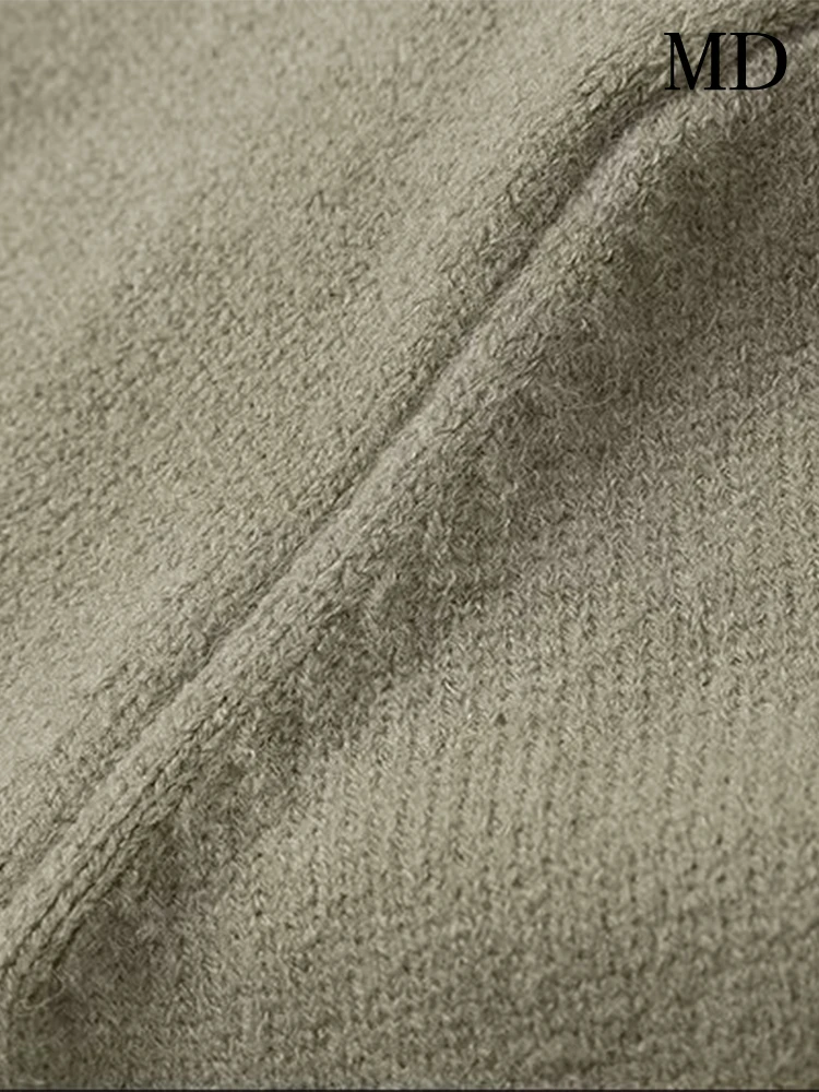 MD женская мода сплошной цвет простой ниши вязать круглый вырез с длинными