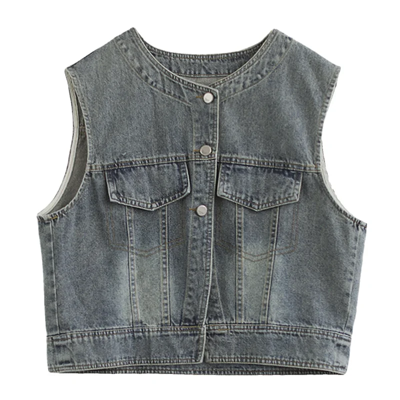 Осенний новый джинсовый жилет в стиле ретро маленький свободный уменьшающий