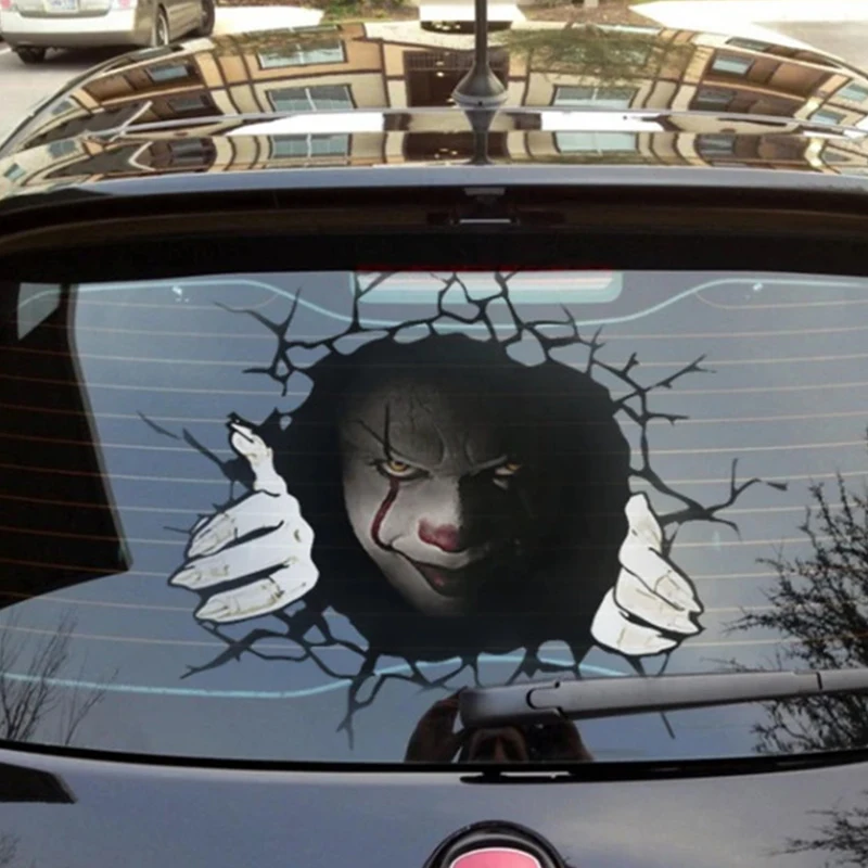LOVELY Car Horror Sticker Rear Window Stickers PVC Vinyl Wrap Film 3D Transparent Glass Stickers car Side window Decals Sticker
