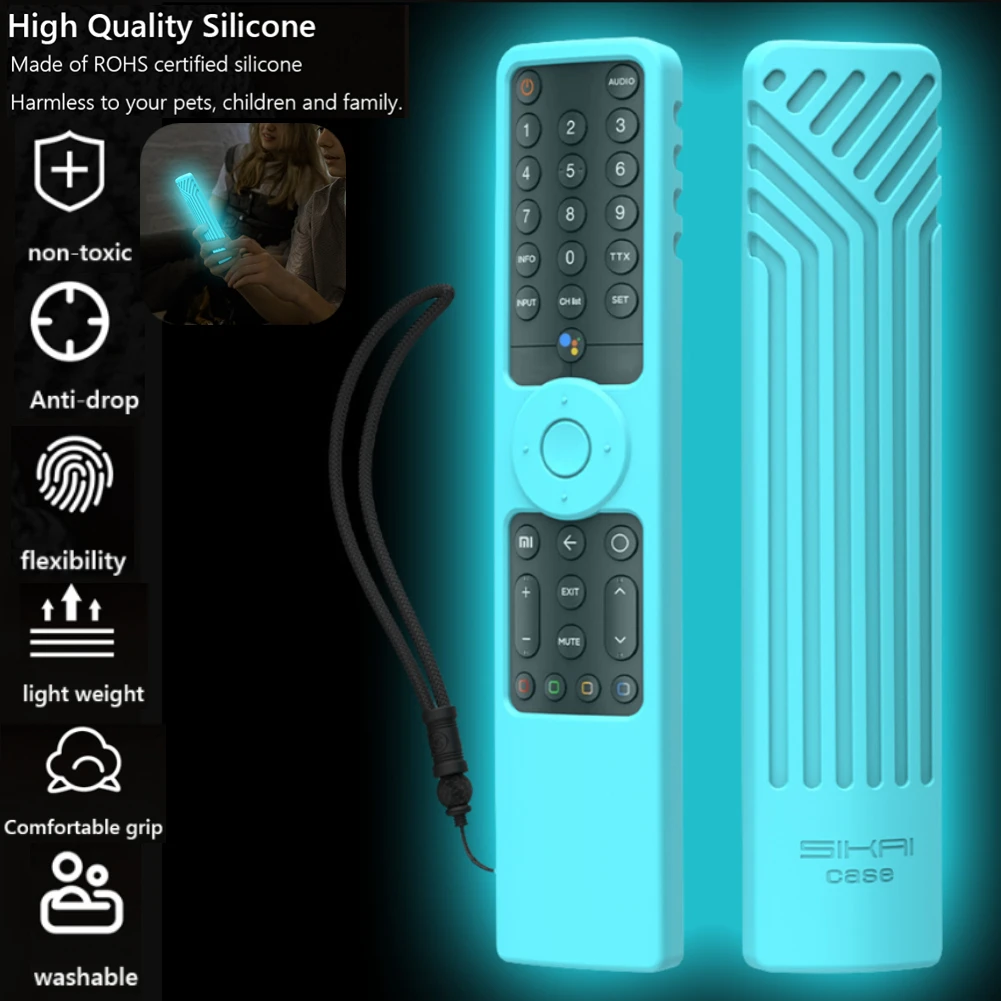 

Silicone Remote Case for Xiaomi MI TV P1 P1E Q1 Q1E Smart Voice Remote Control Luminous Cover Shockproof Protector with Lanyard