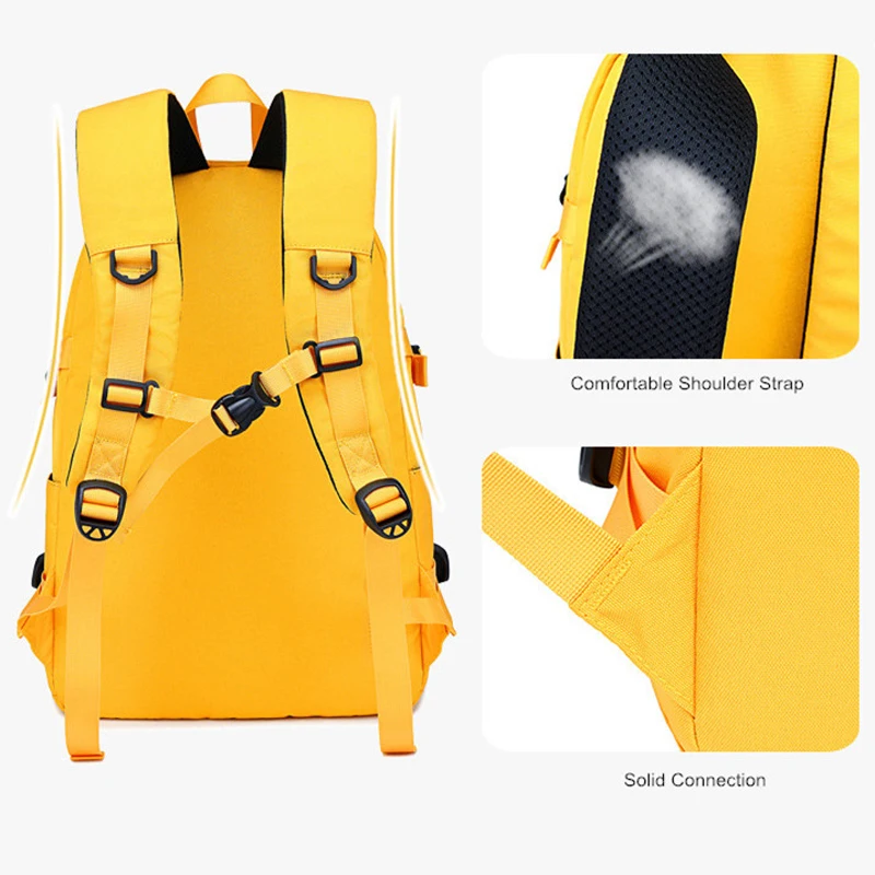 Fashion Large Backpack Kids School Bags for Girls Waterproof Oxford School Backpack for Teenagers Yellow Schoolbag