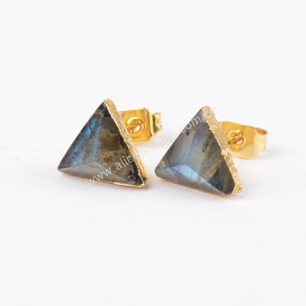 

1Pairs Natural Labradorite Stone Stud Earring For Women Unique Triangle Geometry Jewelry Accessories Dropshipping