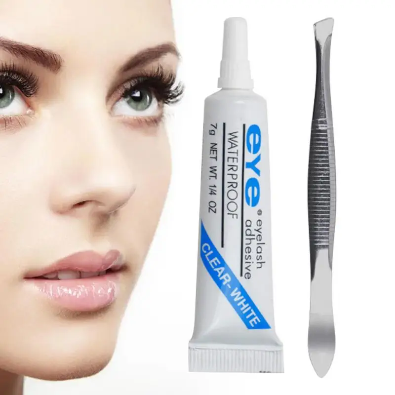 

Long Lasting Natural False Eyelash Glue | Eyelash Applicator Sweatproof Transparent Lash Glue Waterproof with Tweezers Eyelash