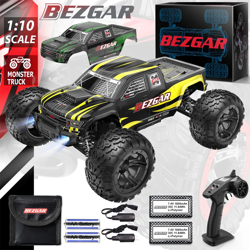 BEZGAR HM101 Hobby RC Car 1:10 All-Terrain 48Km/h Off-Road 4WD Remote Control Monster Truck Crawler with Battery for Kids Adults