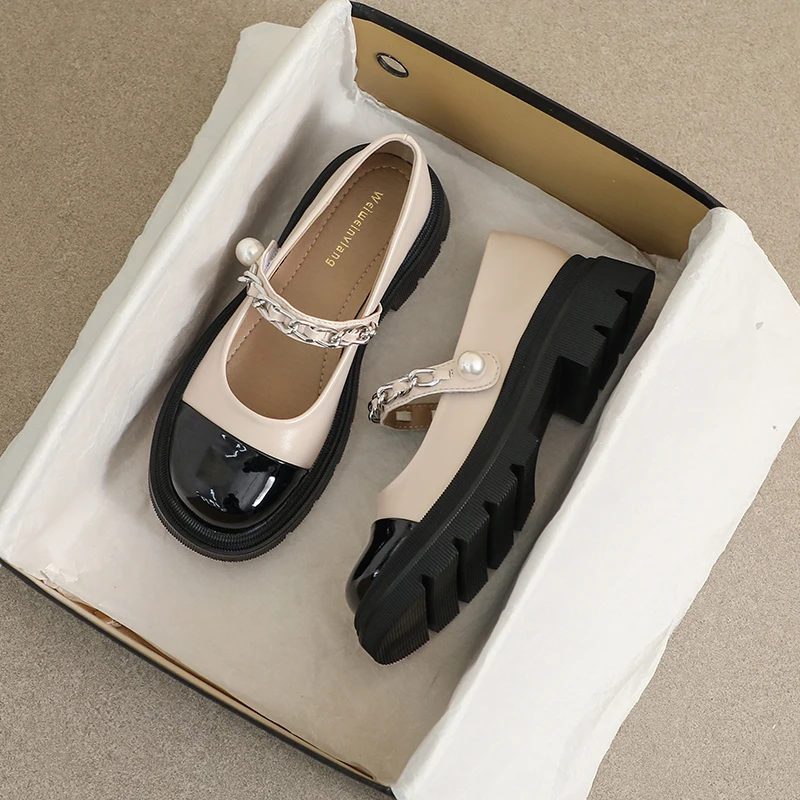 DIMANYU Mary Jane Shoes Girls Platform 2023 New Summer Retro Round Toe Color Block Women's Loafers Shoe Girl
