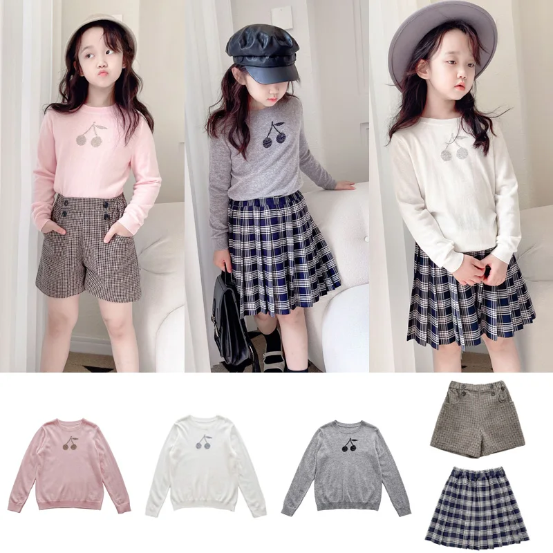

Распродажа (Доставка в сентябре), осень 2022, свитер для девочек BP, клетчатая юбка, шорты и вязаный свитер, одежда для девочек, детская эксклюзи...